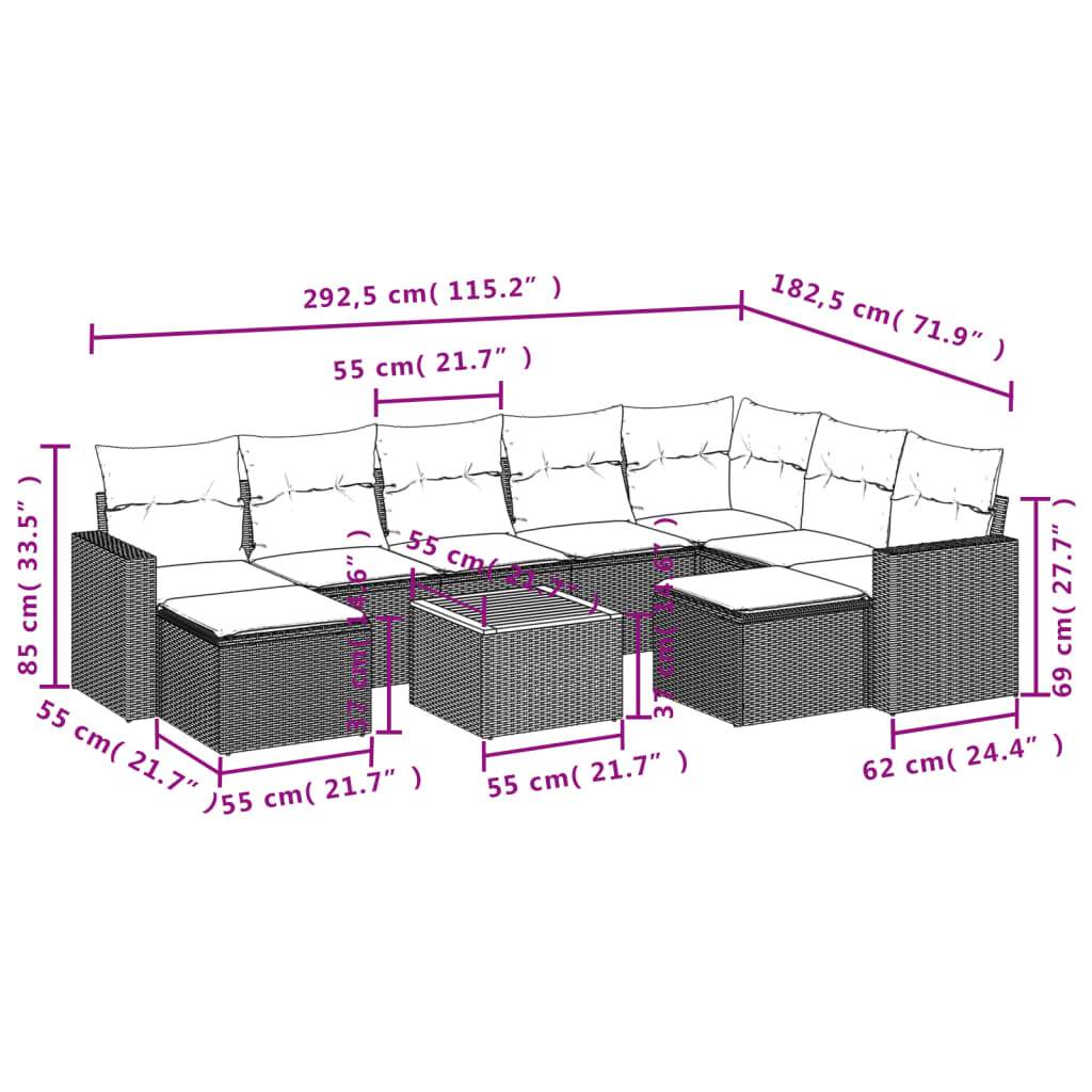 Set Divano da Giardino 10 pz con Cuscini Beige in Polyrattan | homemem39