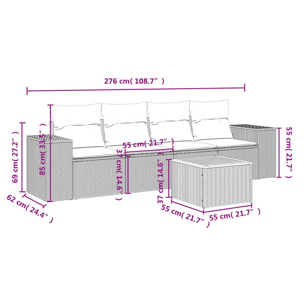 Set Divano da Giardino 5 pz con Cuscini Grigio in Polyrattan - homemem39