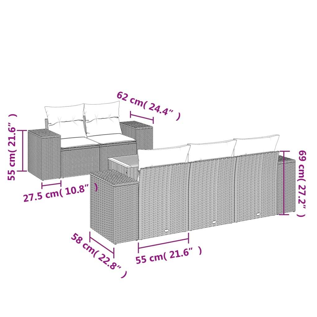 Set Divano da Giardino 6 pz con Cuscini Nero in Polyrattan | homemem39