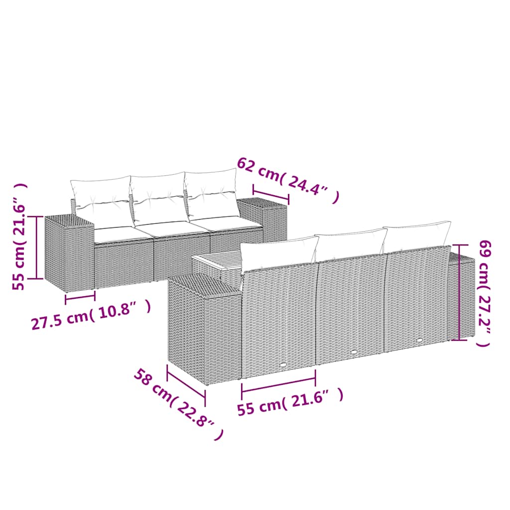 Set Divani da Giardino con Cuscini 7pz Nero Polyrattan | homemem39