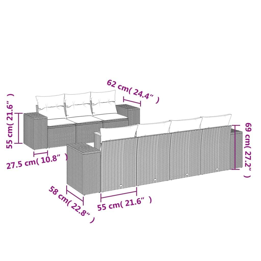 Set Divani da Giardino con Cuscini 8 pz Nero in Polyrattan | homemem39