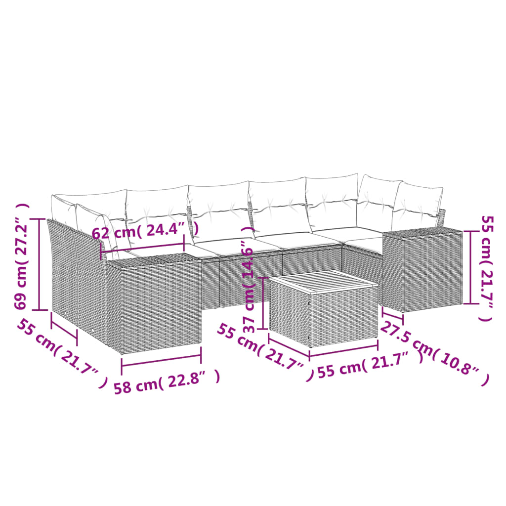 Set Divani da Giardino con Cuscini 8 pz Nero in Polyrattan | homemem39