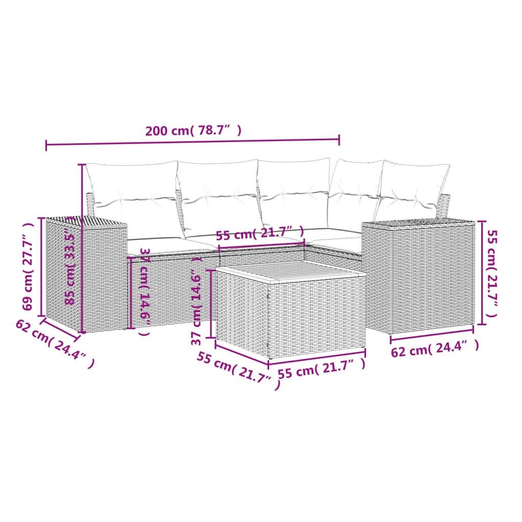 Set Divani da Giardino 5 pz con Cuscini in Polyrattan Nero | homemem39