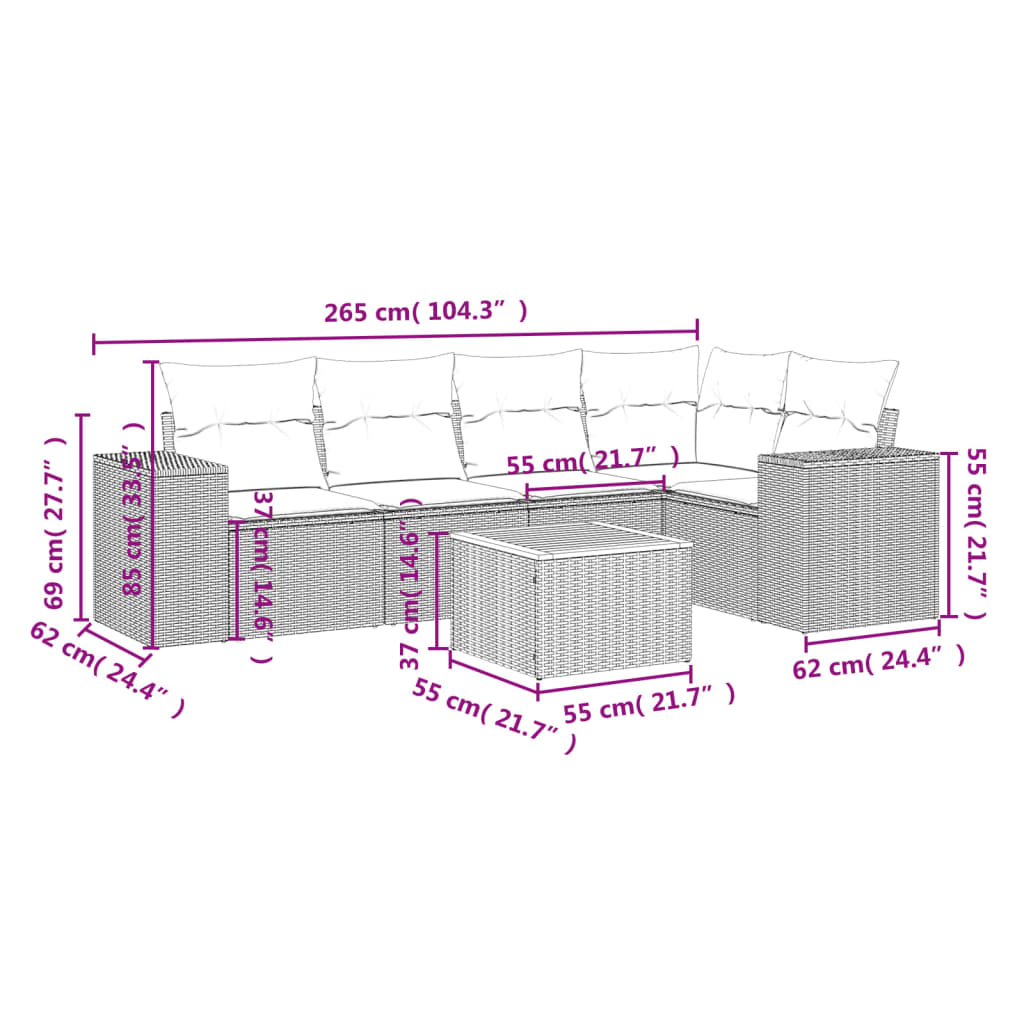 Set Divano da Giardino 6 pz con Cuscini Nero in Polyrattan | homemem39