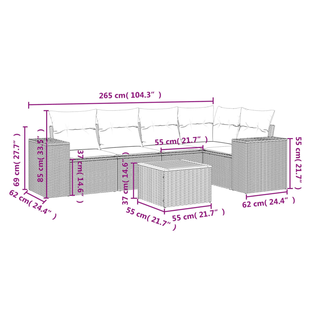 Set Divano da Giardino 6 pz con Cuscini Nero in Polyrattan | homemem39