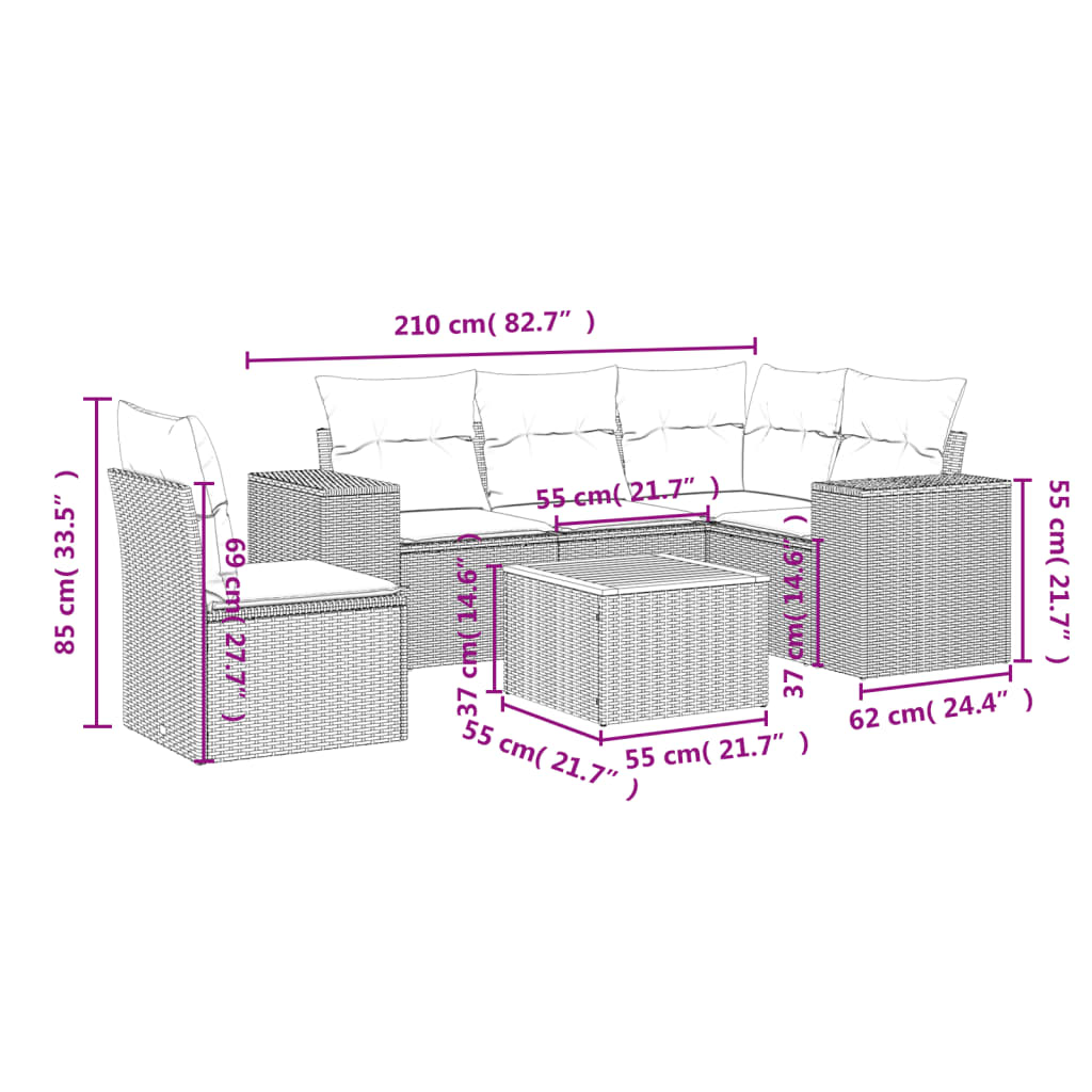 Set Divano da Giardino 6 pz con Cuscini Nero in Polyrattan | homemem39