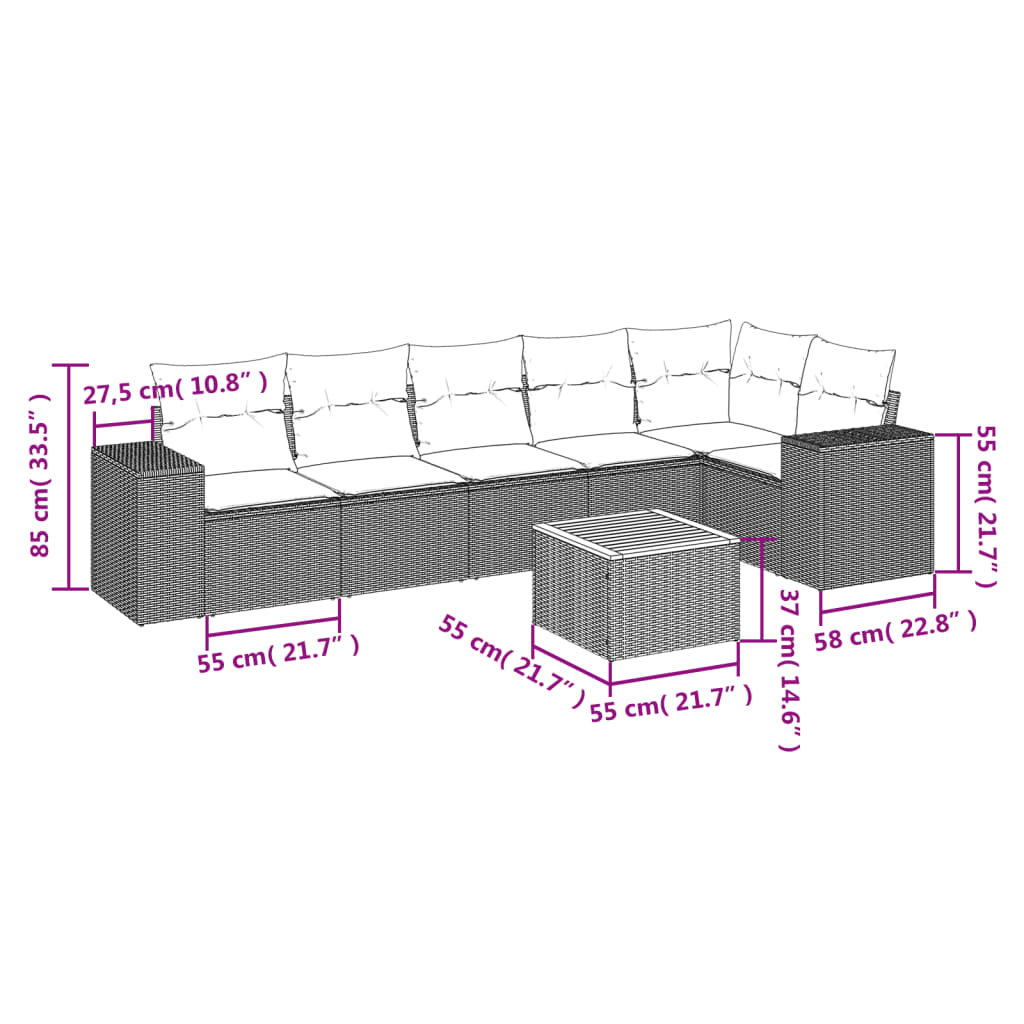 Set Divani da Giardino 7 pz con Cuscini Beige in Polyrattan | homemem39