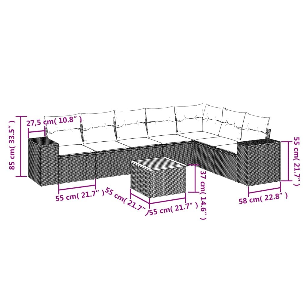 Set Divani da Giardino con Cuscini 8 pz Nero in Polyrattan | homemem39