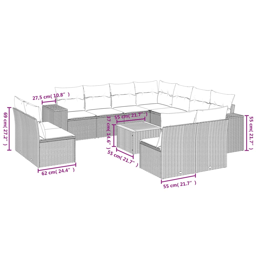 Set Divani da Giardino 12 pz con Cuscini Nero in Polyrattan | homemem39