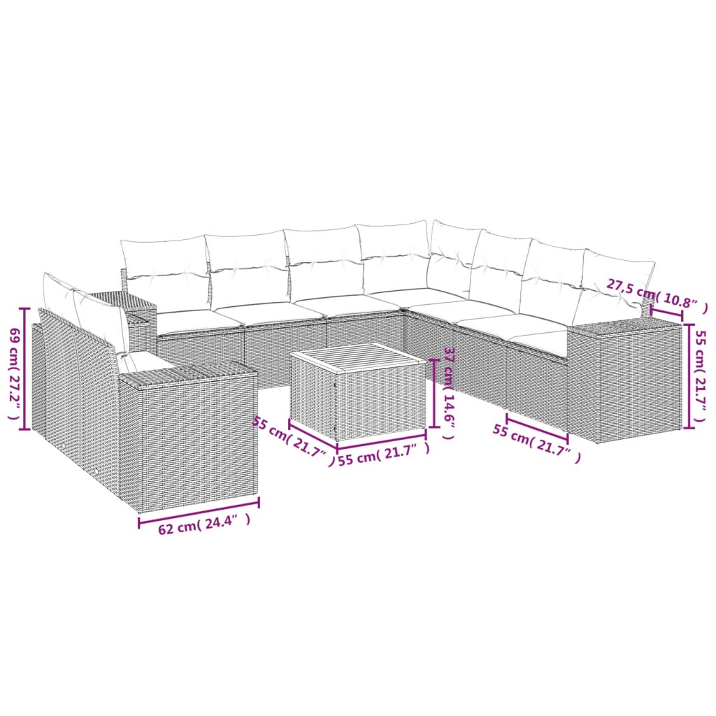 Set Divani da Giardino 10pz con Cuscini in Polyrattan Nero | homemem39