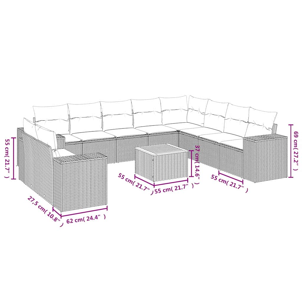 Set Divani da Giardino 11 pz con Cuscini in Polyrattan Nero | homemem39