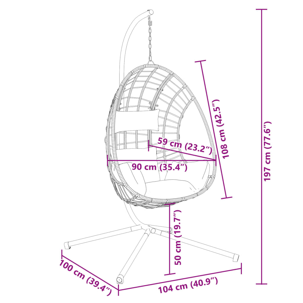 Sedia a Uovo Sospesa con Supporto Antracite Polyrattan/Acciaio | homemem39