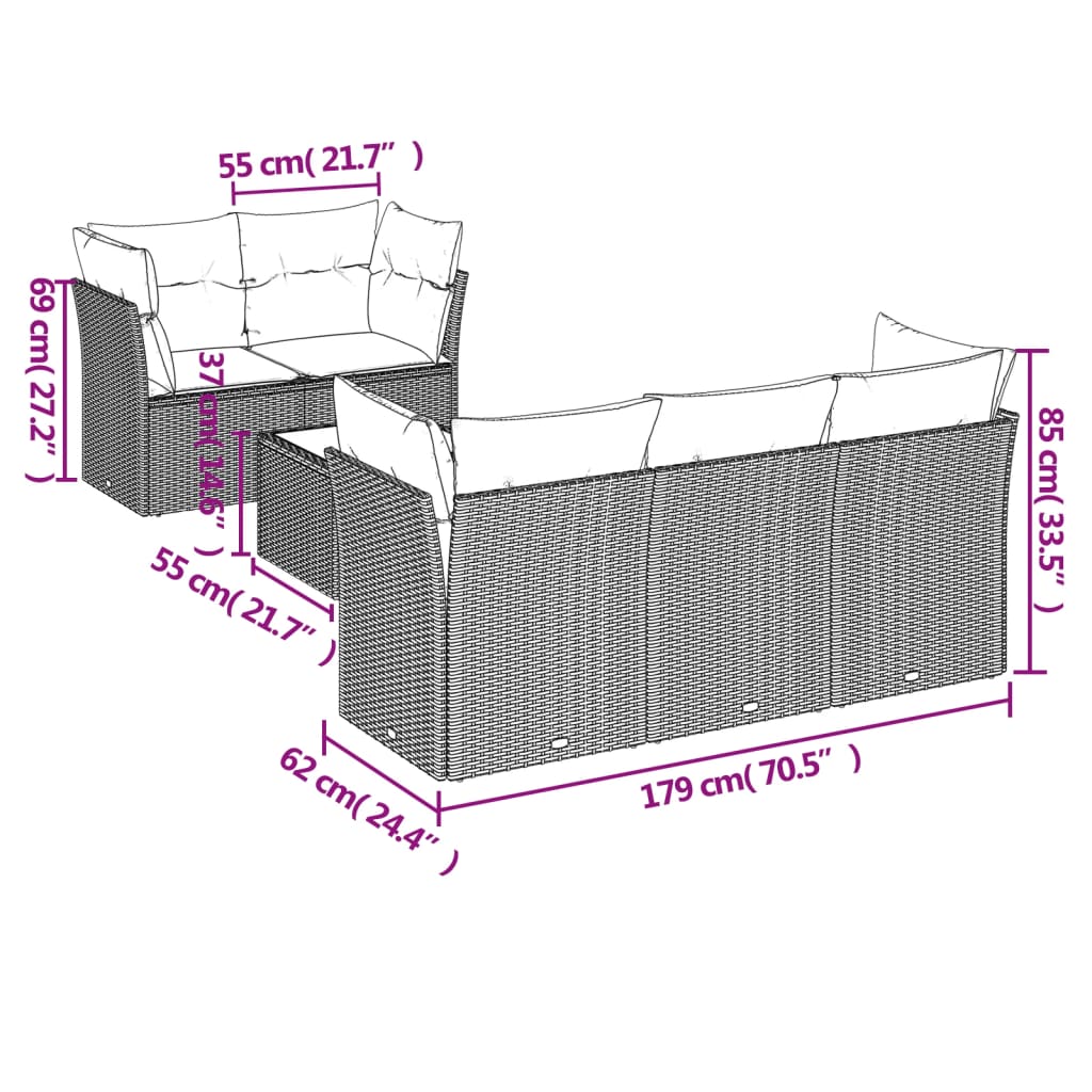 Set Divano da Giardino 6 pz con Cuscini Grigio in Polyrattan | homemem39