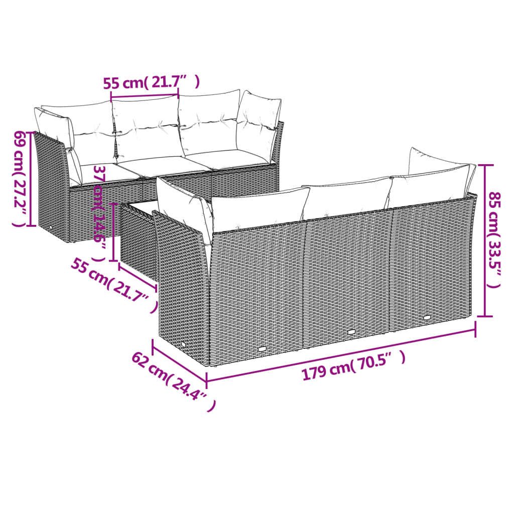 Set Divani da Giardino con Cuscini 7pz Nero Polyrattan | homemem39