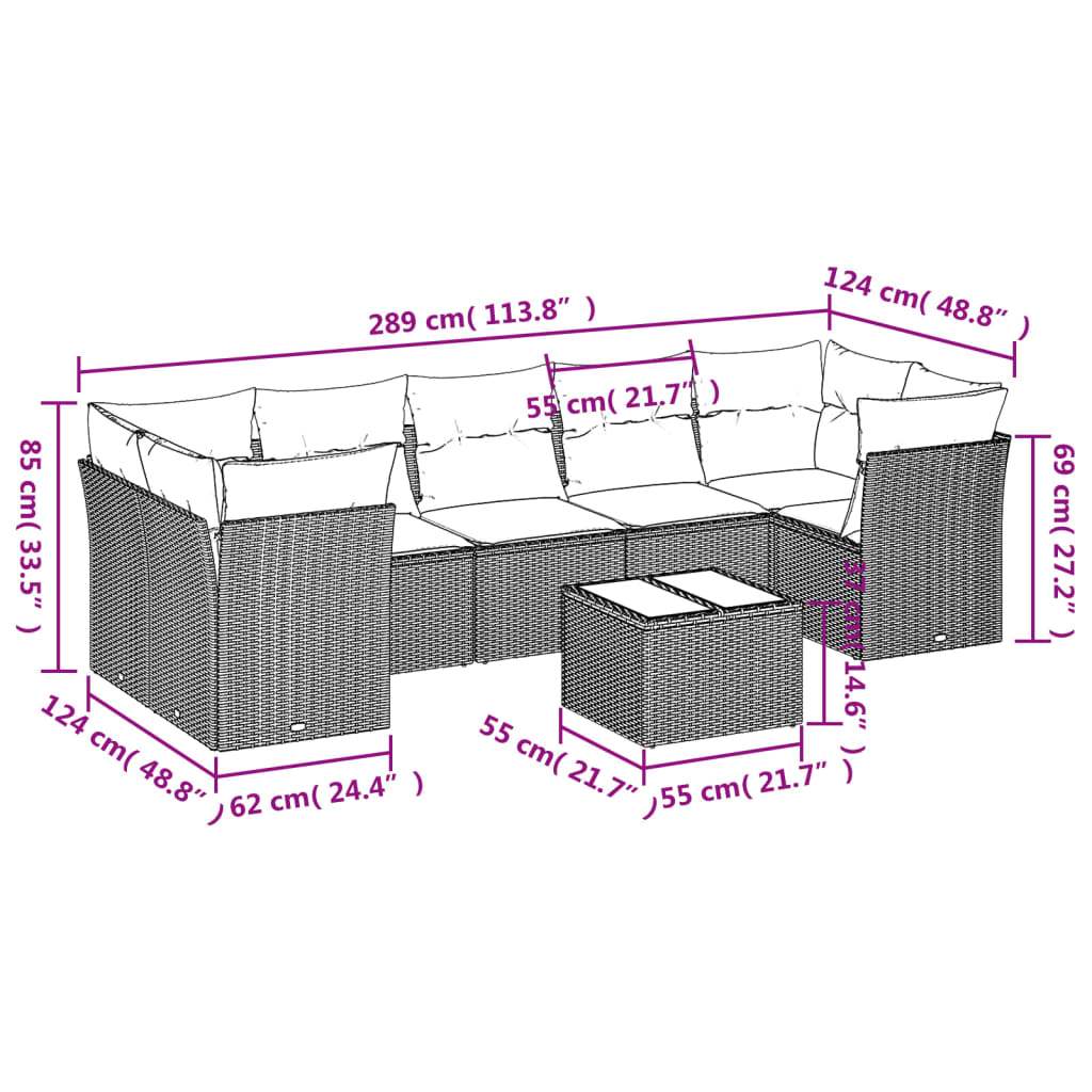 Set Divano da Giardino 8pz con Cuscini Grigio Chiaro Polyrattan | homemem39