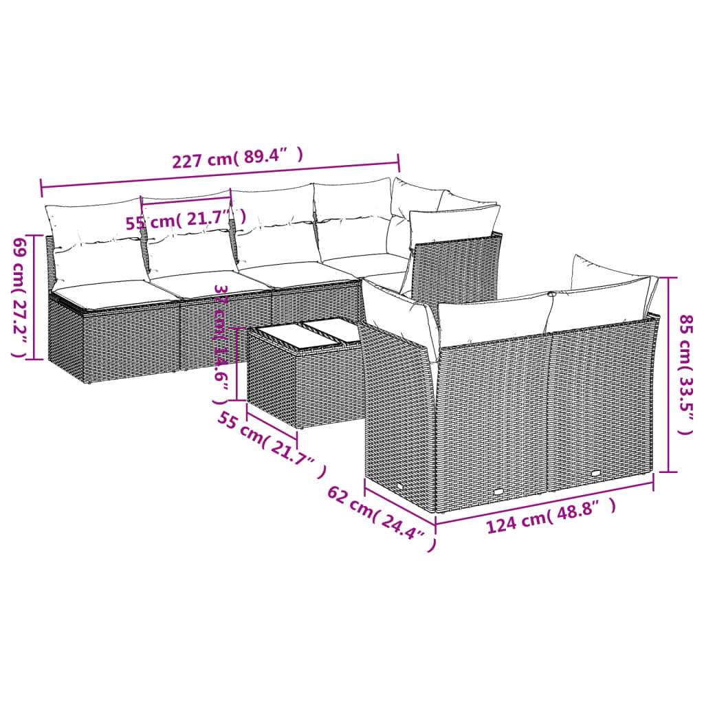 Set Divano da Giardino 8pz con Cuscini Grigio Chiaro Polyrattan | homemem39
