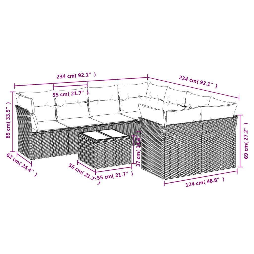 Set Divani da Giardino 9 pz con Cuscini Nero in Polyrattan | homemem39