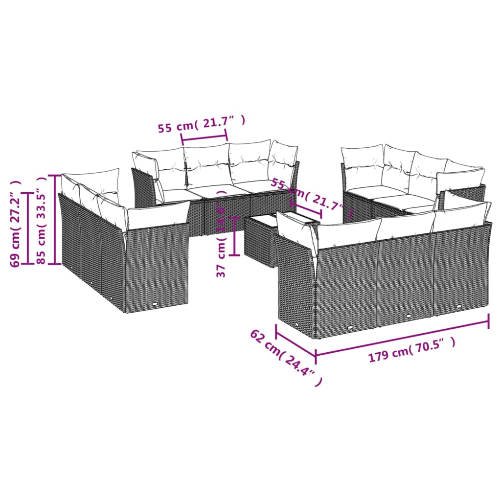 Set Divano da Giardino 13 pz con Cuscini Beige in Polyrattan | homemem39