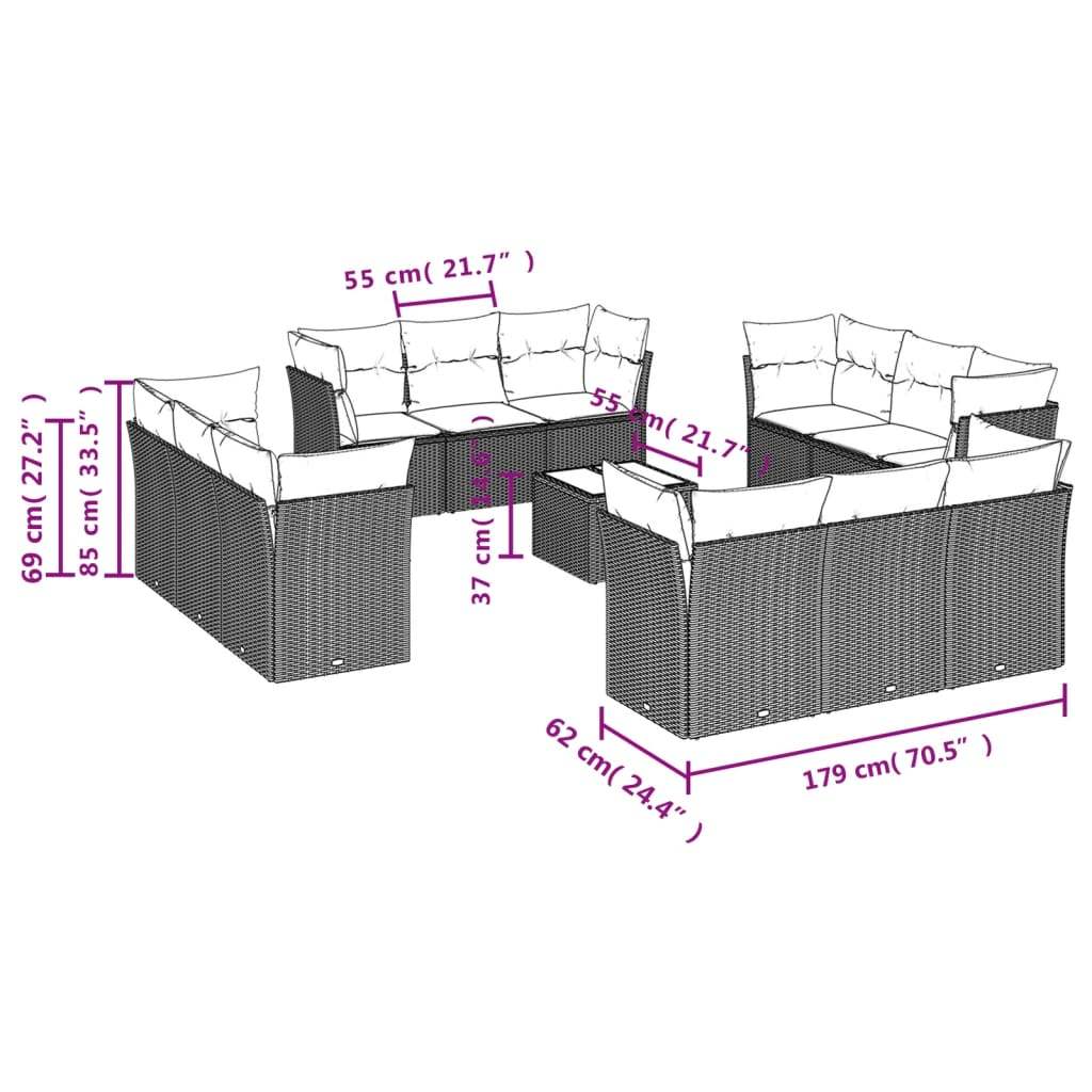Set Divani Giardino 13 pz con Cuscini Grigio Chiaro Polyrattan | homemem39