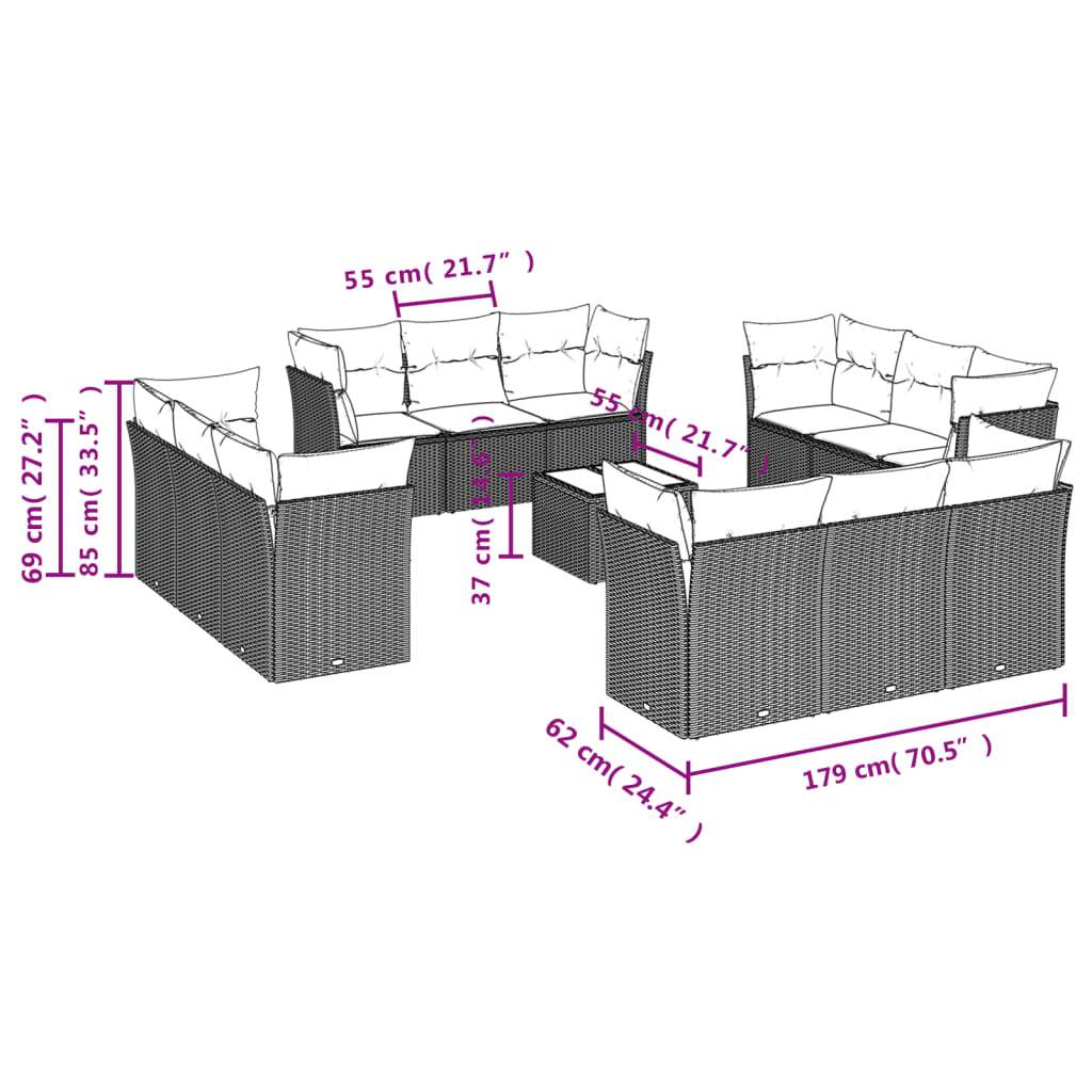 Set Divani da Giardino 13 pz con Cuscini Marrone in Polyrattan | homemem39