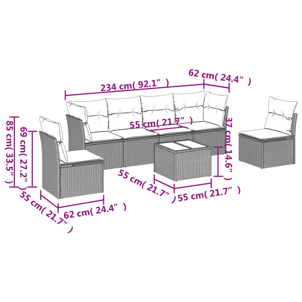 Set Divani da Giardino con Cuscini 7pz Nero Polyrattan