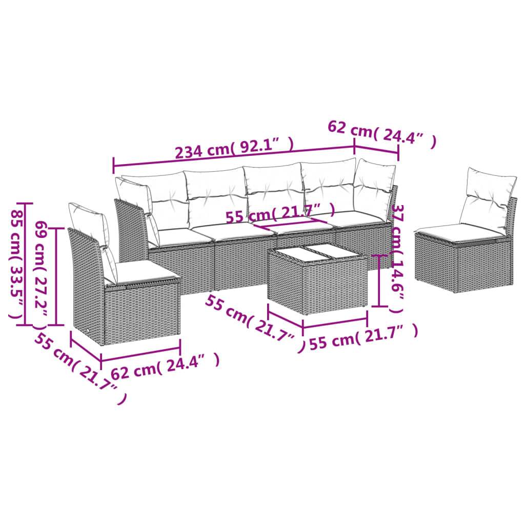Set Divani da Giardino 7 pz con Cuscini Grigio in Polyrattan