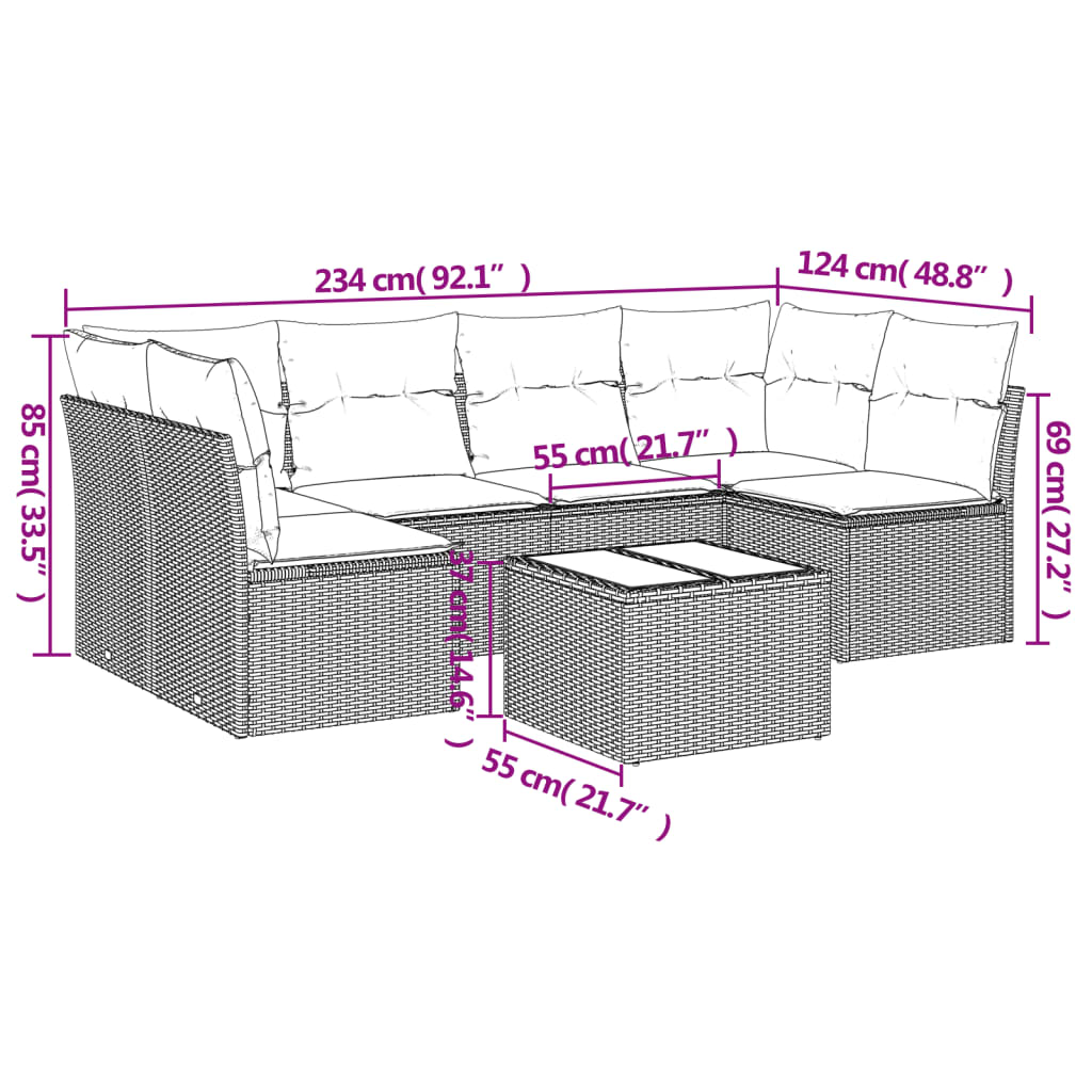 Set Divani da Giardino con Cuscini 7pz Nero Polyrattan | homemem39