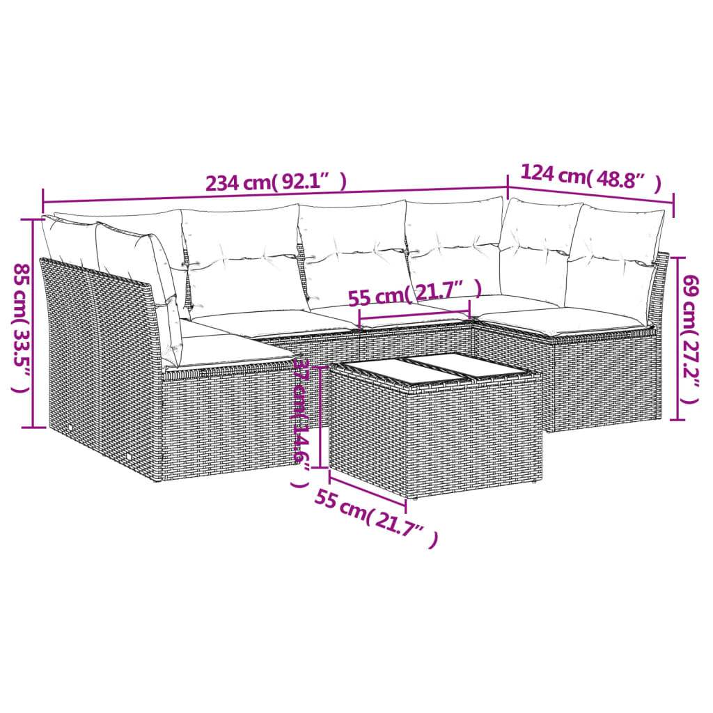Set Divani da Giardino 7 pz con Cuscini Beige in Polyrattan