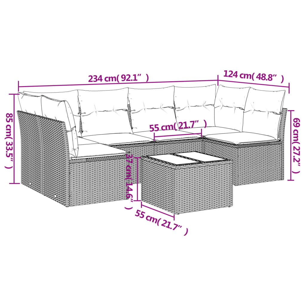 Set Divani da Giardino 7 pz con Cuscini Beige in Polyrattan