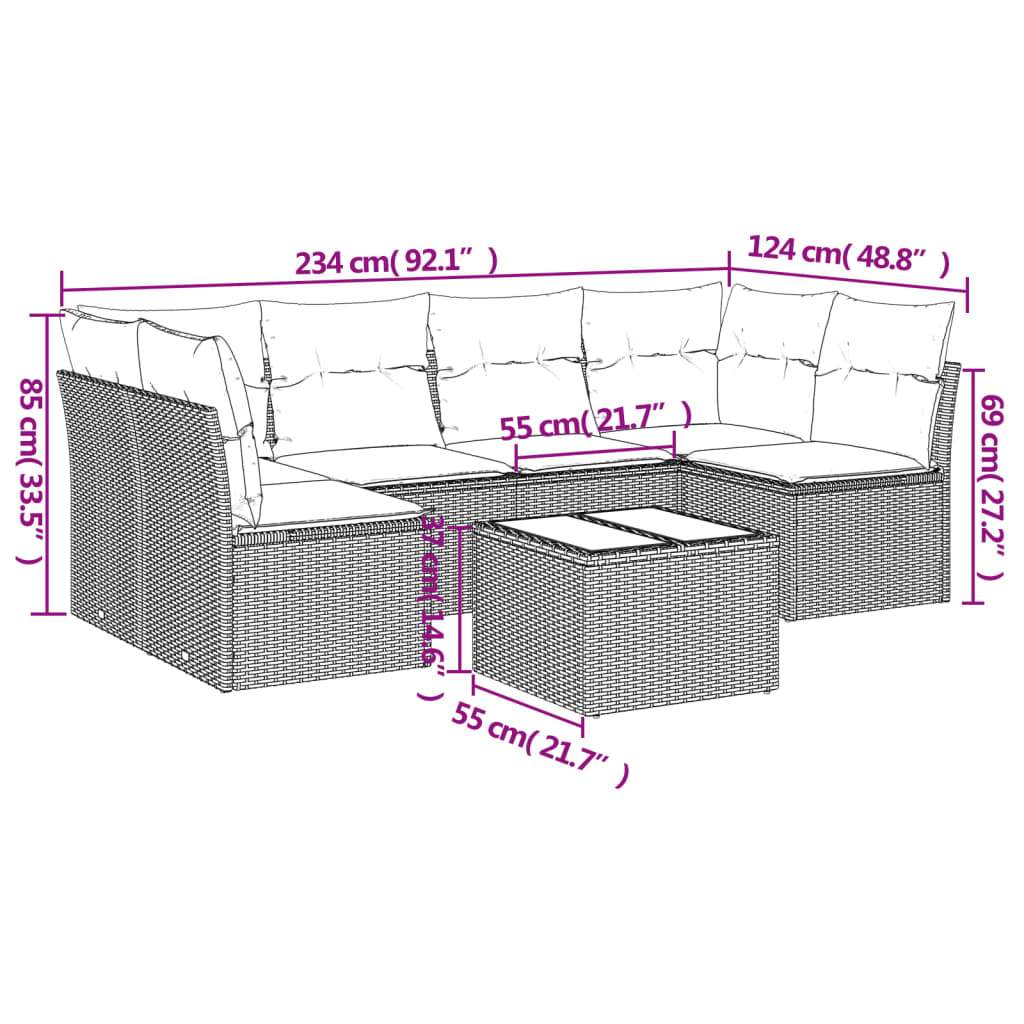 Set Divani da Giardino 7 pz con Cuscini Grigio in Polyrattan | homemem39