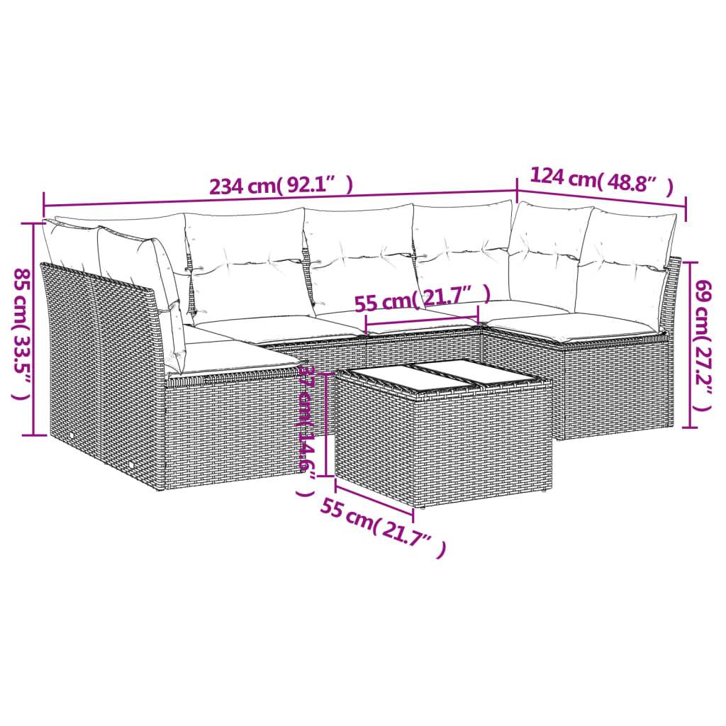 Set Divani da Giardino 7 pz con Cuscini Marrone in Polyrattan | homemem39