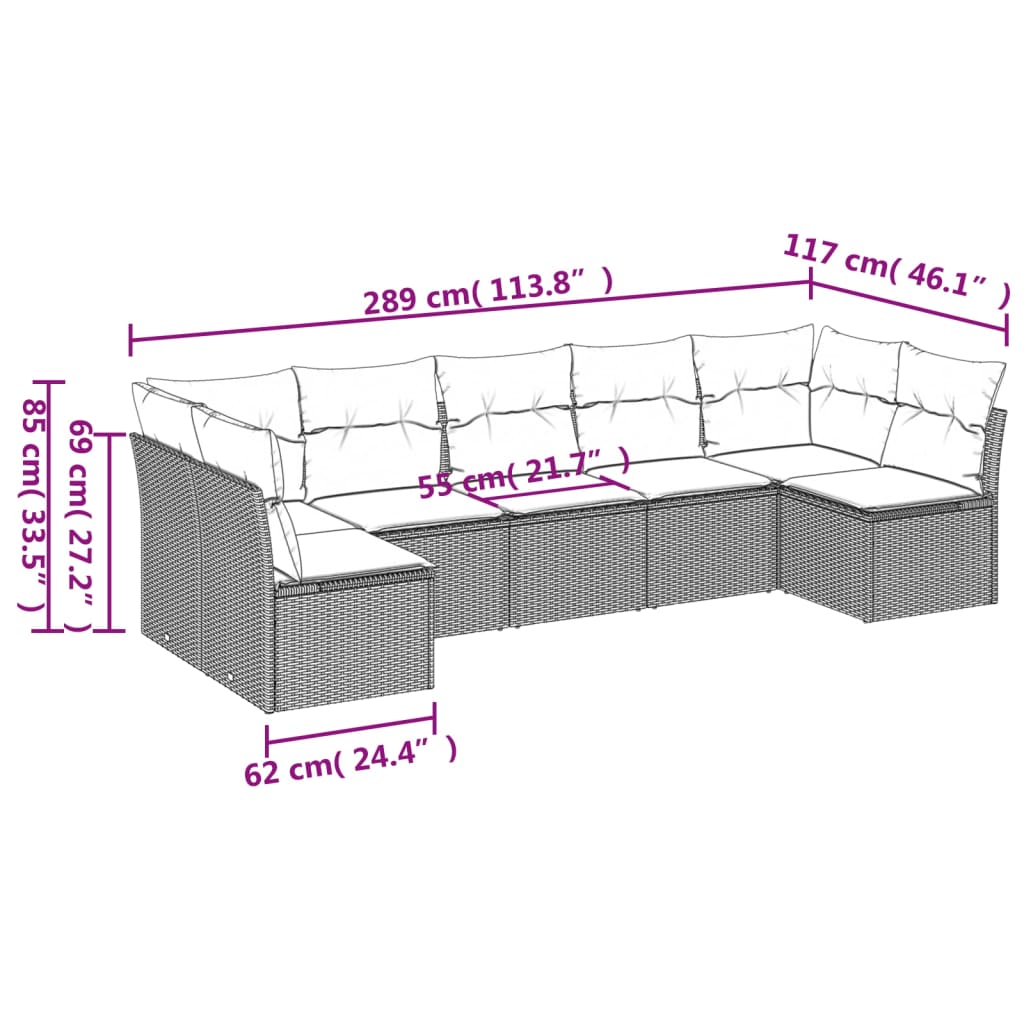 Set Divani da Giardino 7 pz con Cuscini Grigio in Polyrattan | homemem39