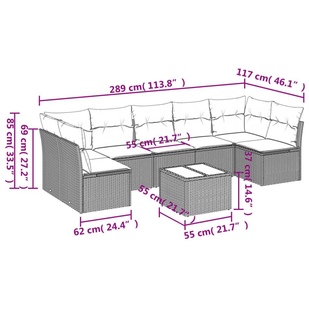 Set Divani da Giardino 8 pz con Cuscini Marrone in Polyrattan | homemem39