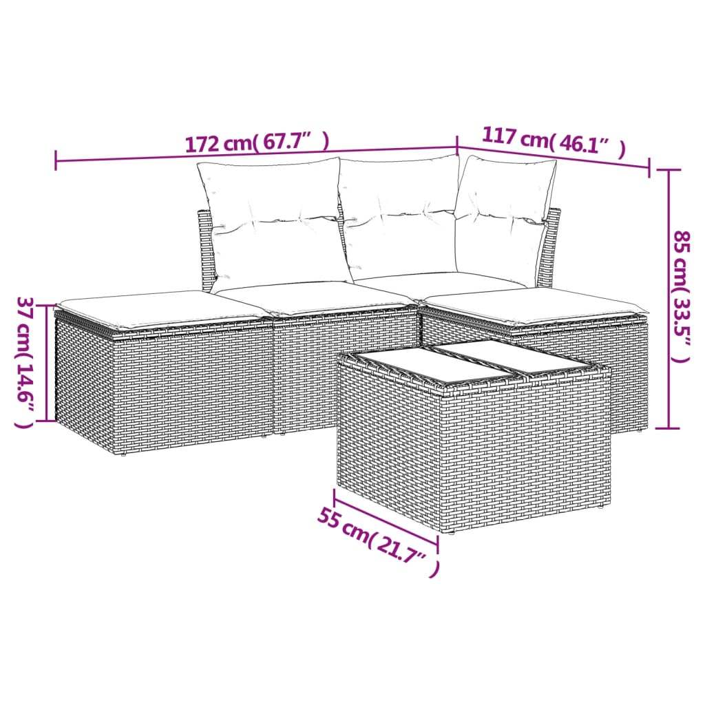 Set Divani da Giardino 5 pz con Cuscini in Polyrattan Nero | homemem39