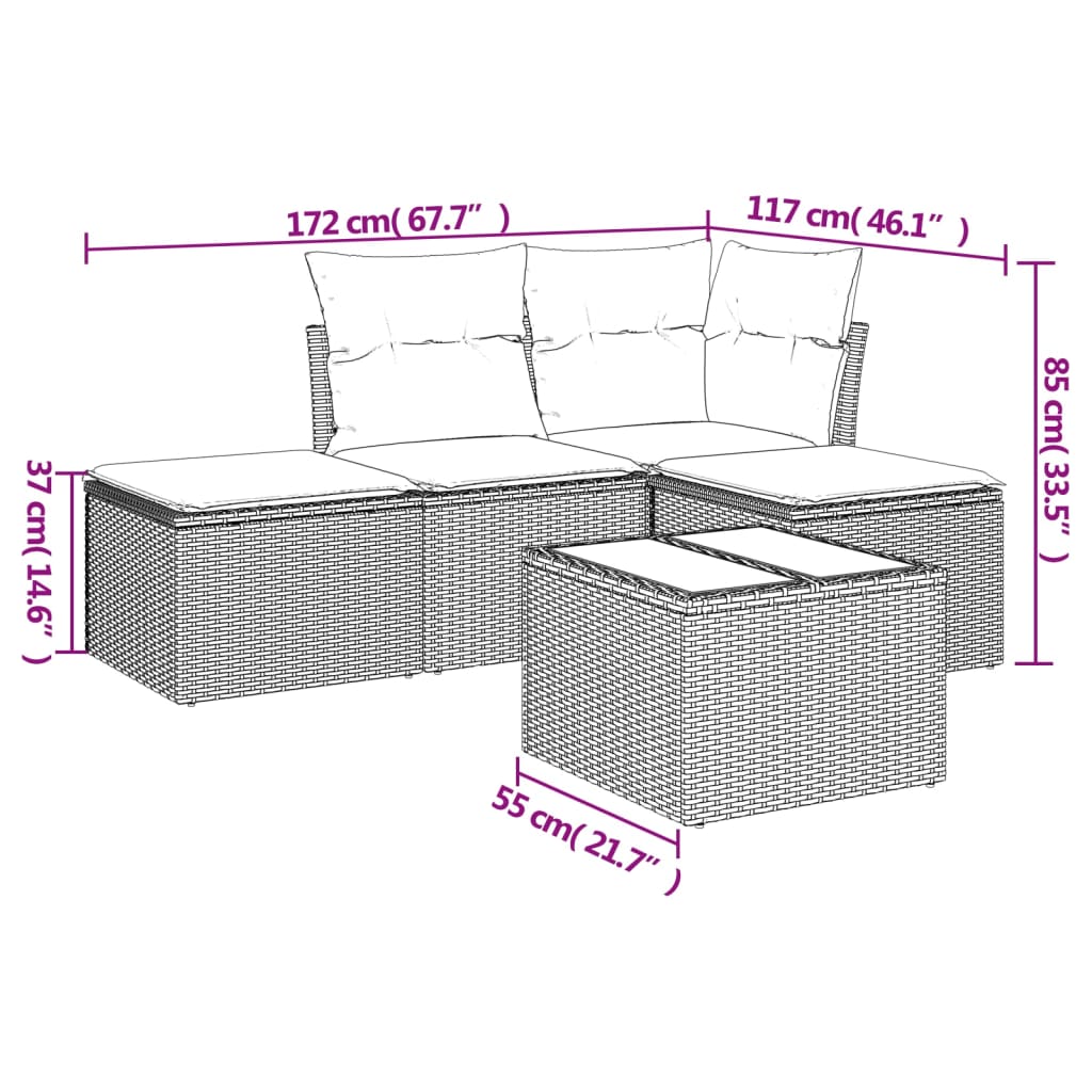 Set Divano da Giardino 5 pz con Cuscini Beige in Polyrattan | homemem39