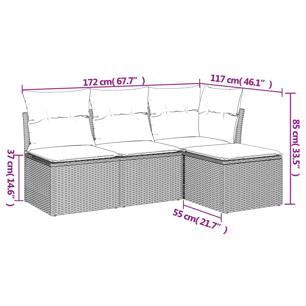Set Divano da Giardino 4 pz con Cuscini Marrone in Polyrattan | homemem39