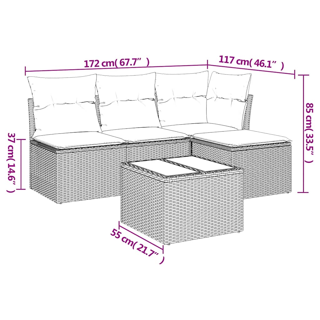 Set Divano da Giardino 5 pz con Cuscini Grigio in Polyrattan | homemem39