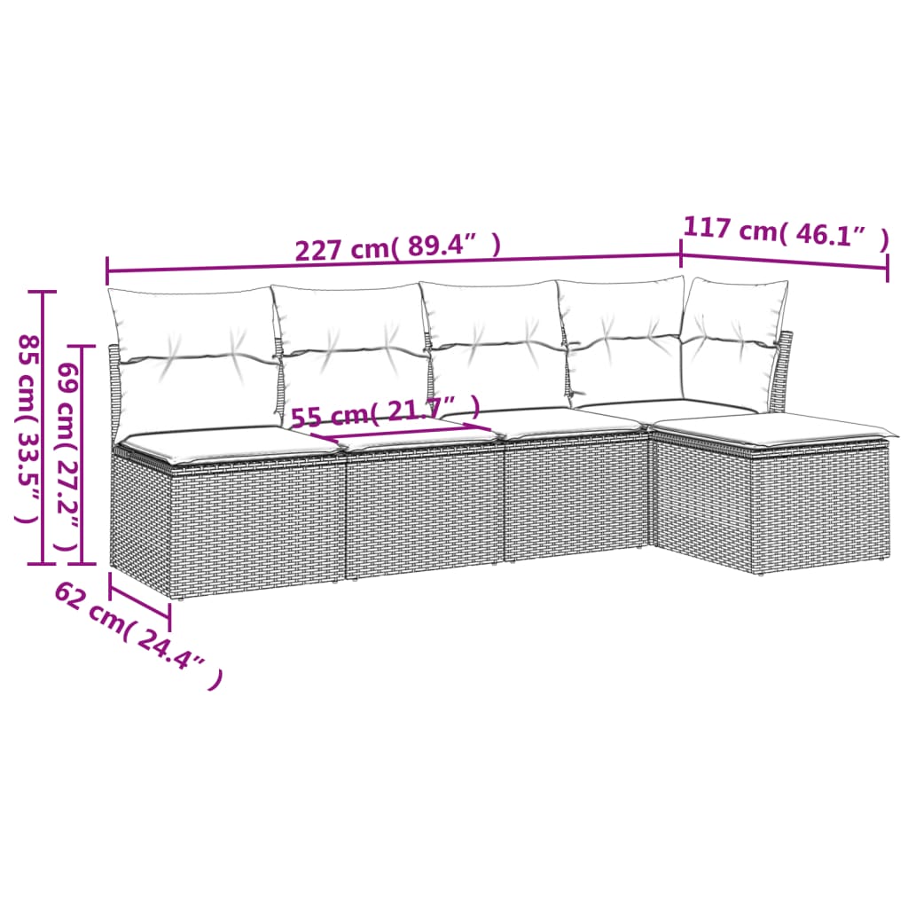 Set Divano da Giardino 5 pz con Cuscini Grigio in Polyrattan | homemem39