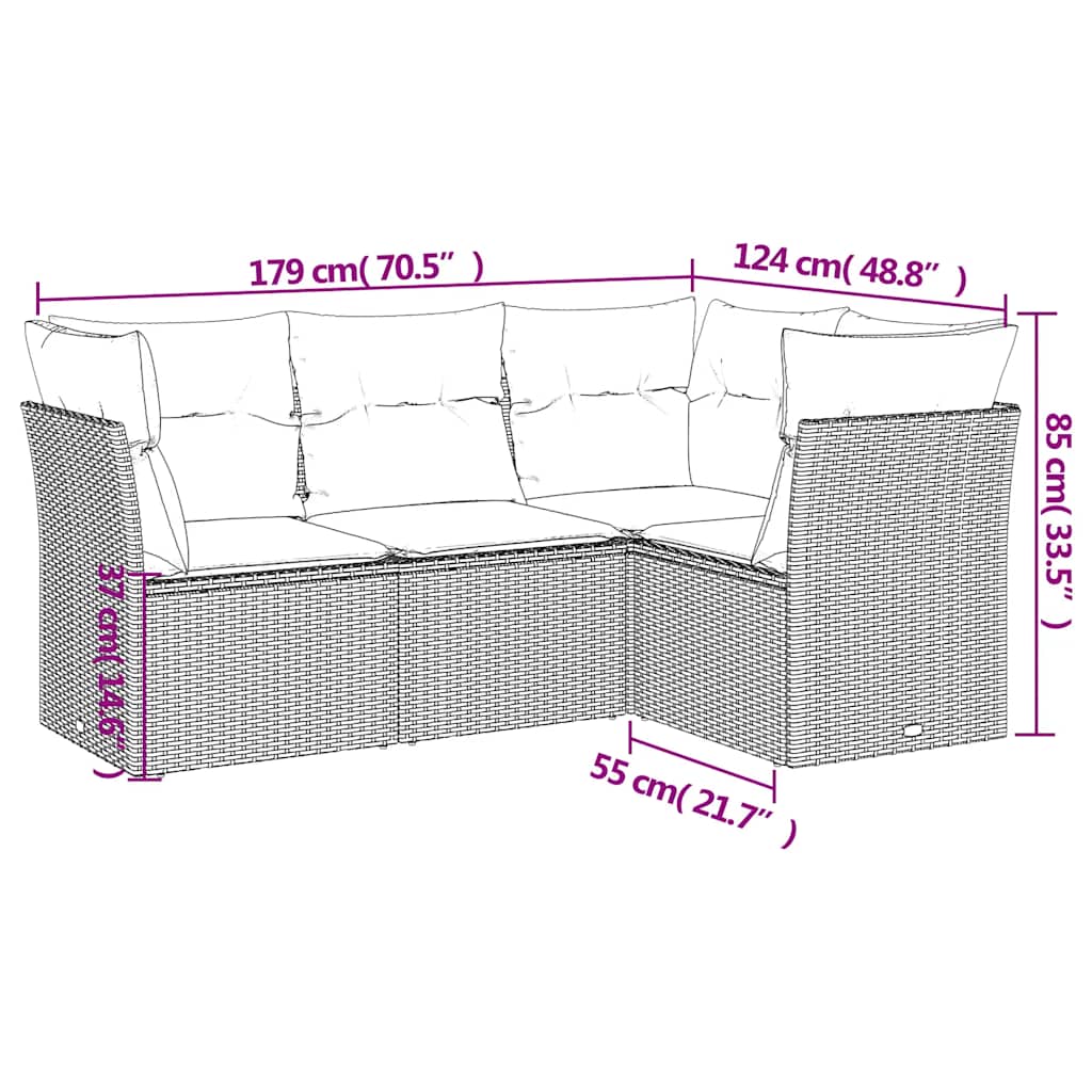 Set Divani da Giardino 4 pz con Cuscini Nero in Polyrattan