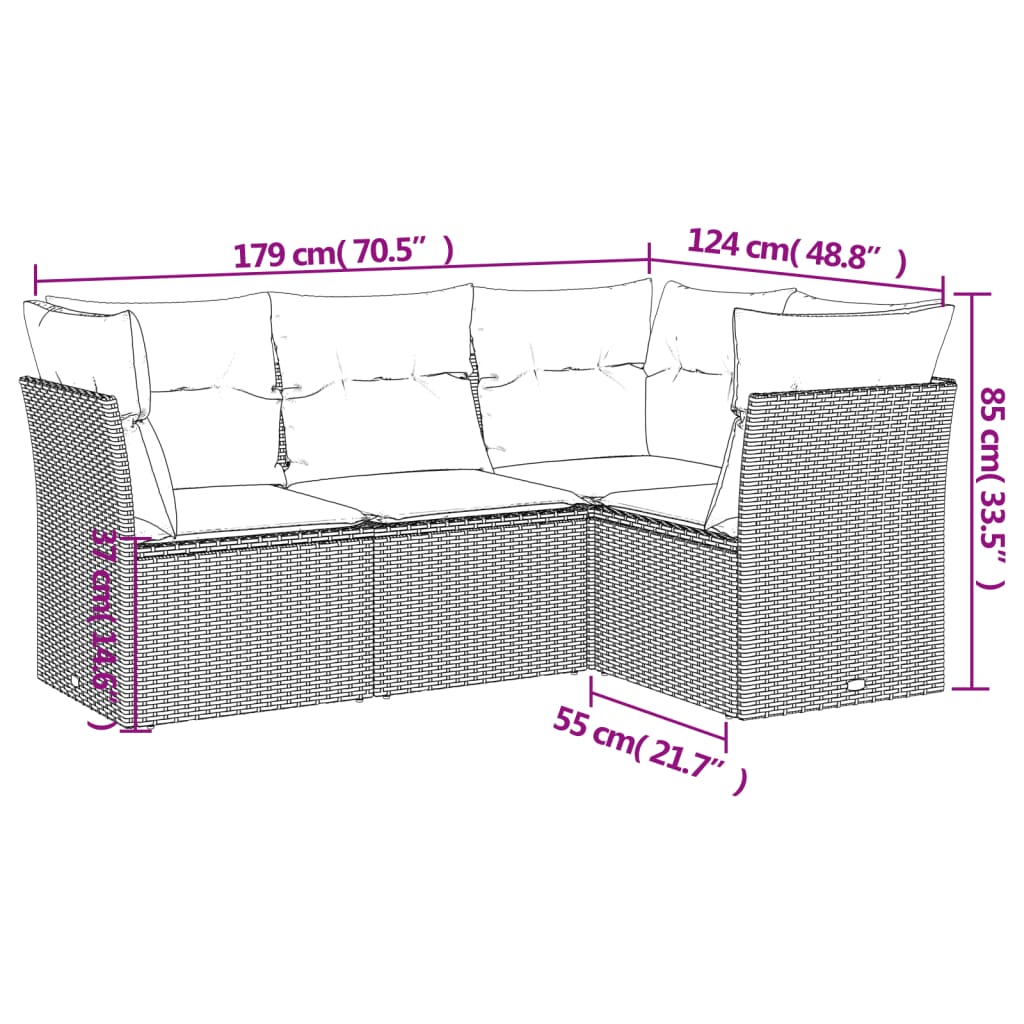 Set Divani da Giardino 4 pz con Cuscini in Polyrattan Grigio