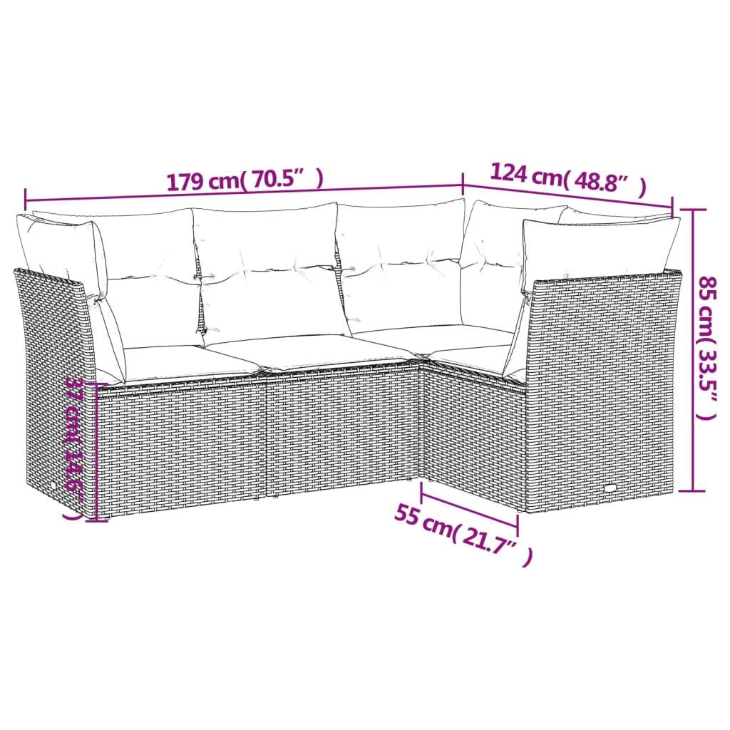 Set Divano da Giardino 4 pz con Cuscini Marrone in Polyrattan - homemem39