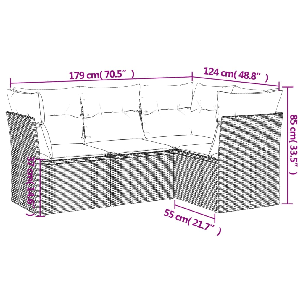 Set Divano da Giardino 4 pz con Cuscini Marrone in Polyrattan | homemem39