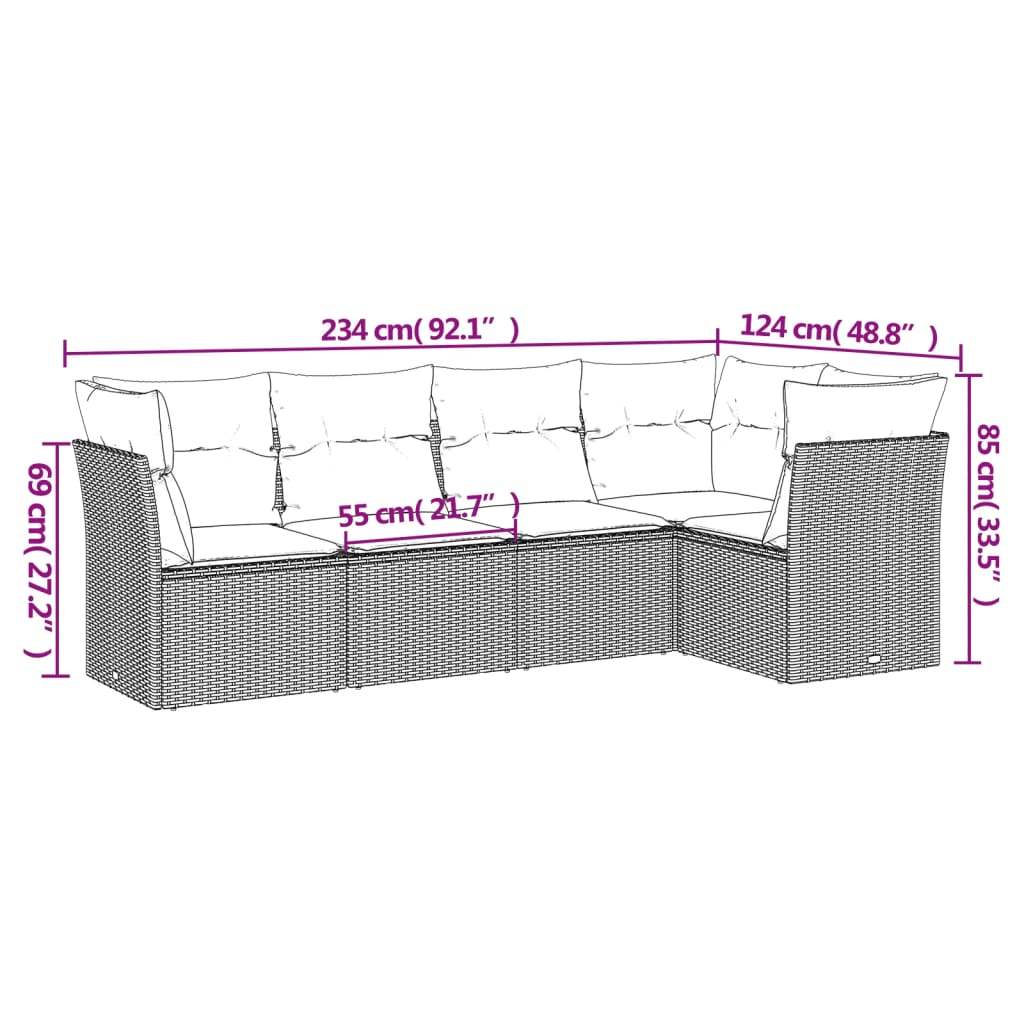 Set Divano da Giardino 5pz con Cuscini Grigio Chiaro Polyrattan