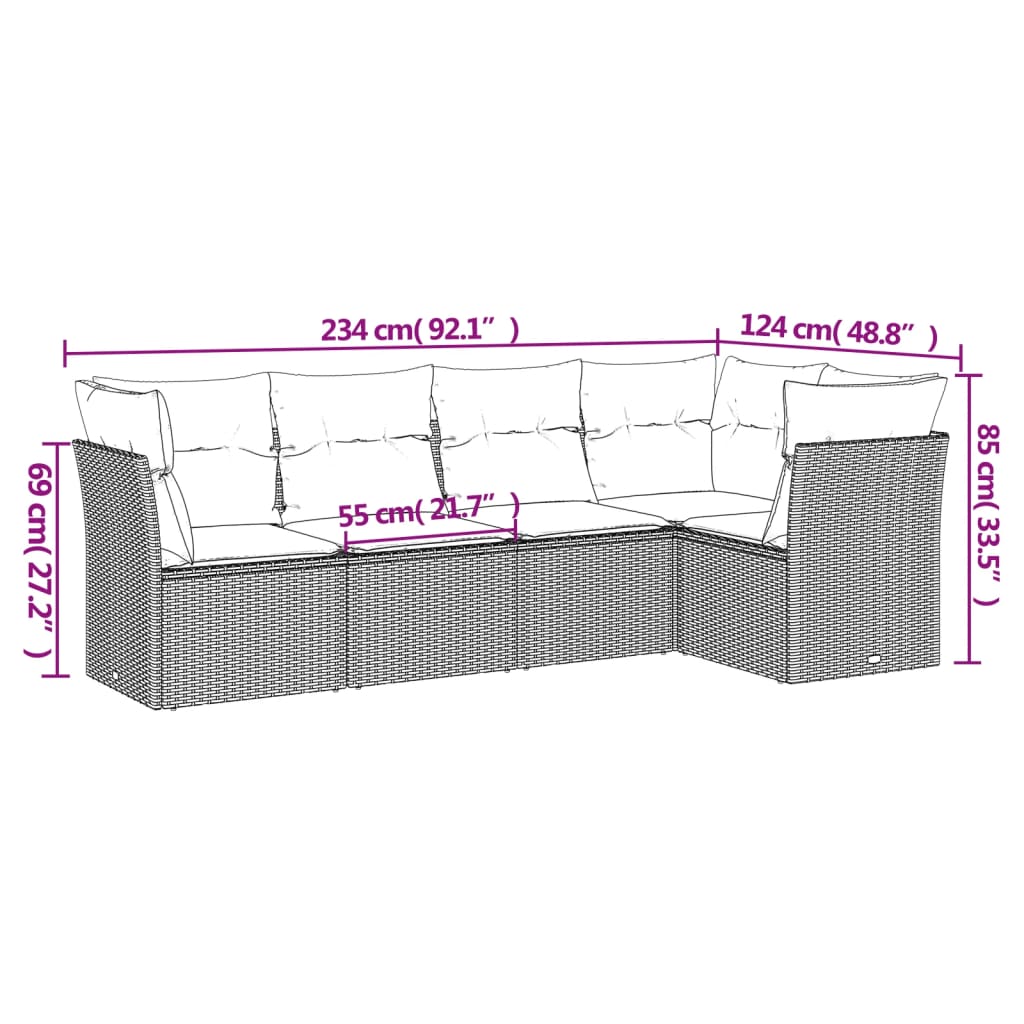 Set Divano da Giardino 5 pz con Cuscini Marrone in Polyrattan | homemem39