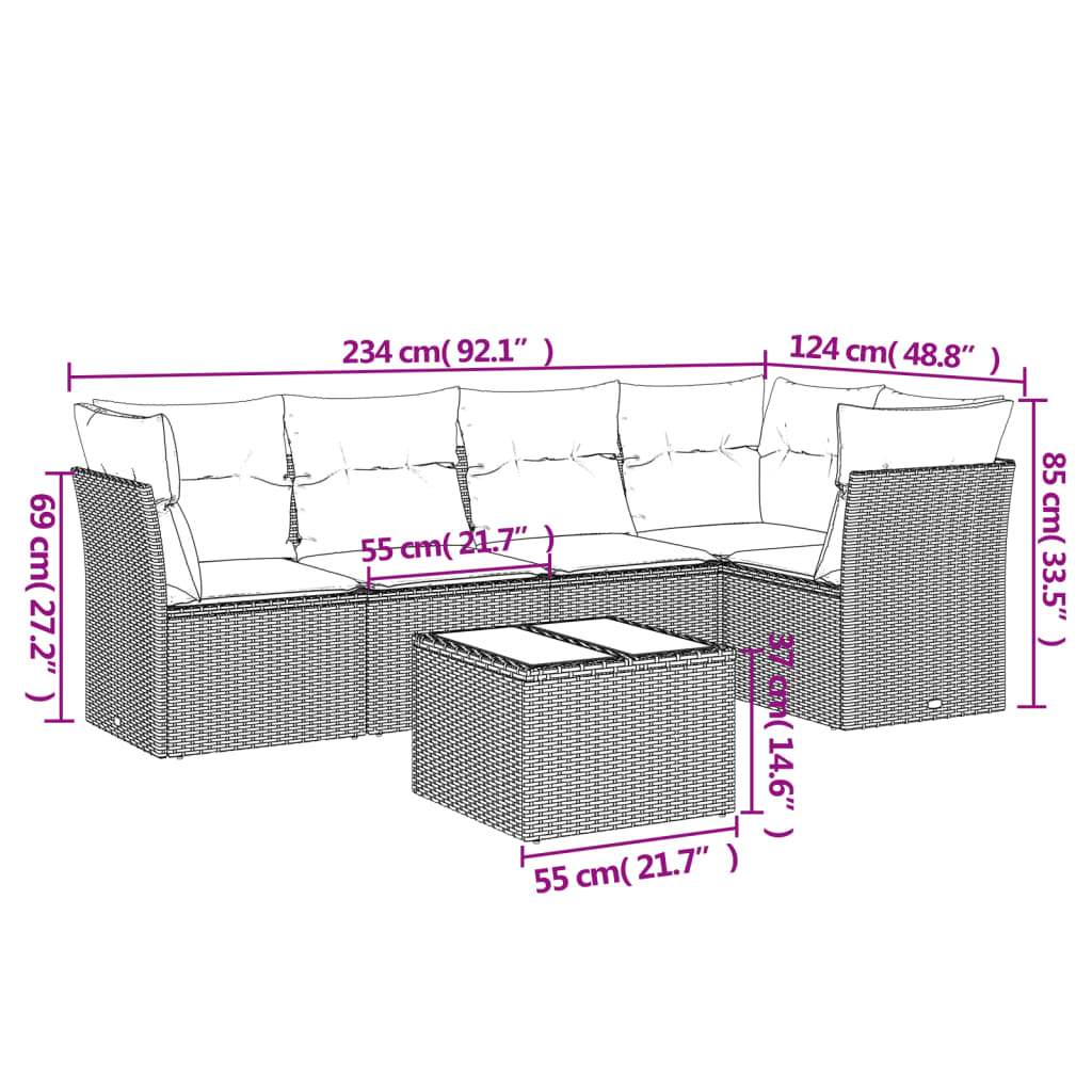 Set Divano da Giardino 6 pz con Cuscini Nero in Polyrattan | homemem39