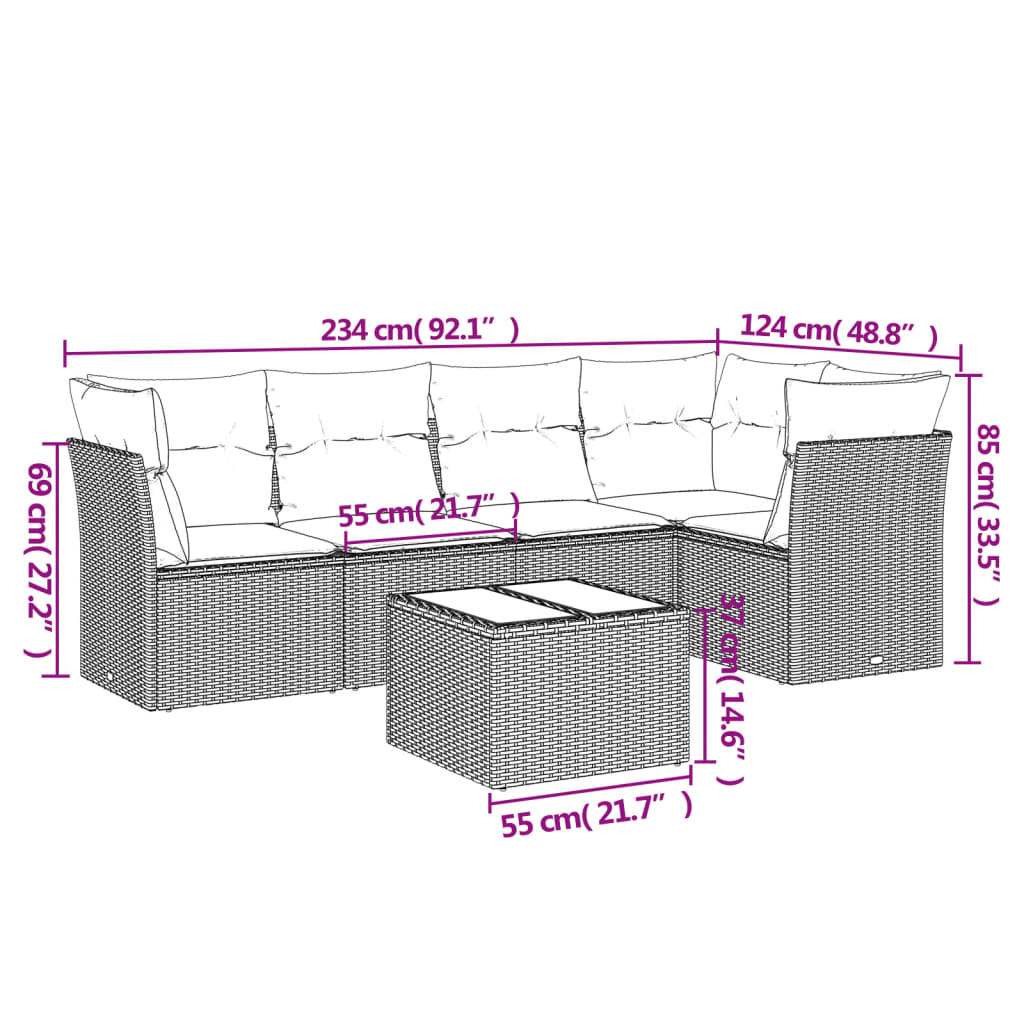Set Divano da Giardino 6 pz con Cuscini Grigio in Polyrattan | homemem39