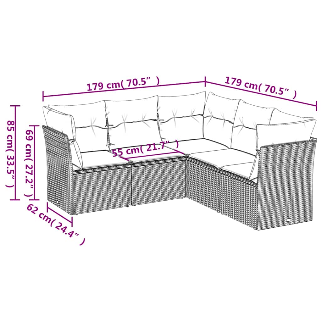 Set Divani da Giardino 5 pz con Cuscini in Polyrattan Nero | homemem39
