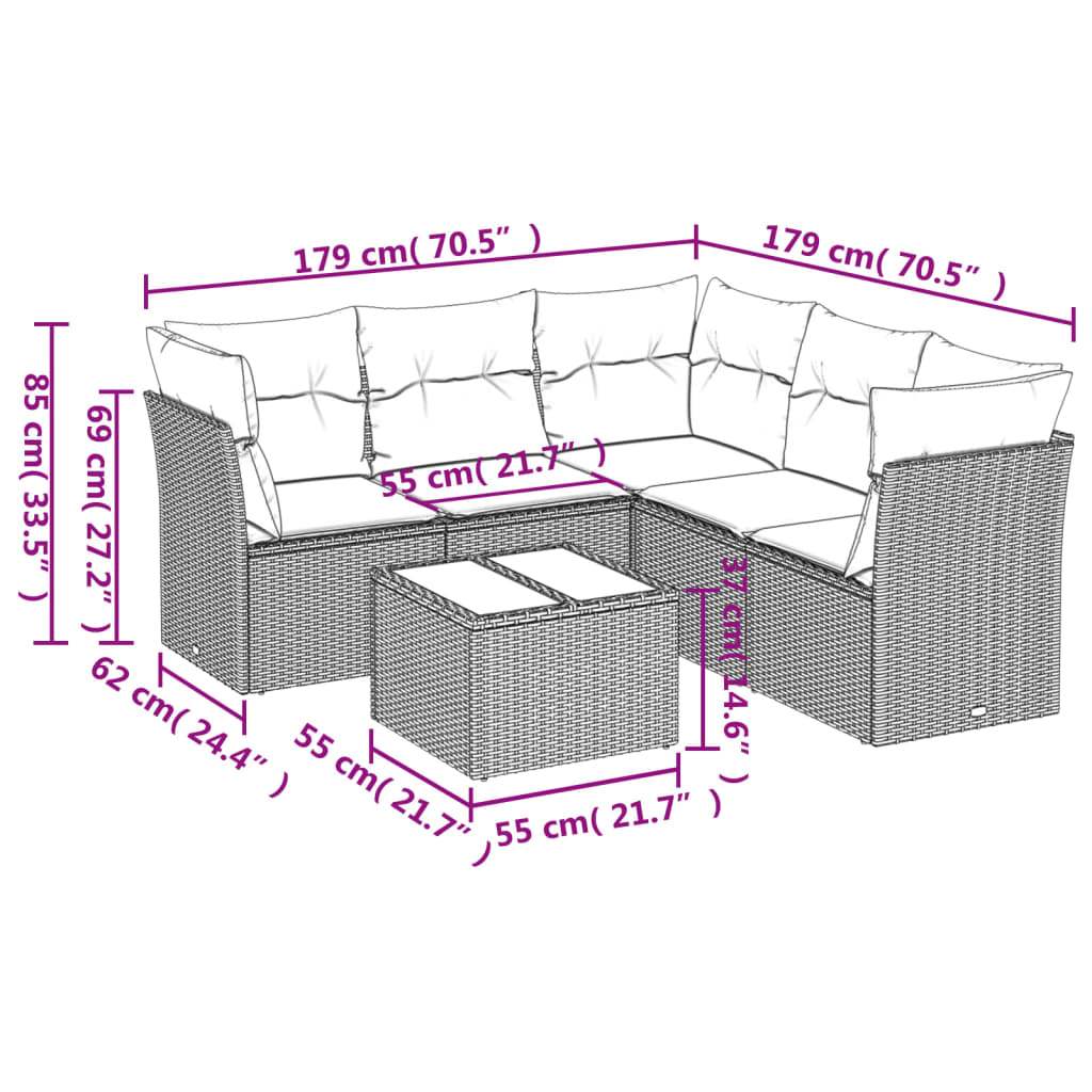 Set Divano da Giardino 6 pz con Cuscini Grigio in Polyrattan