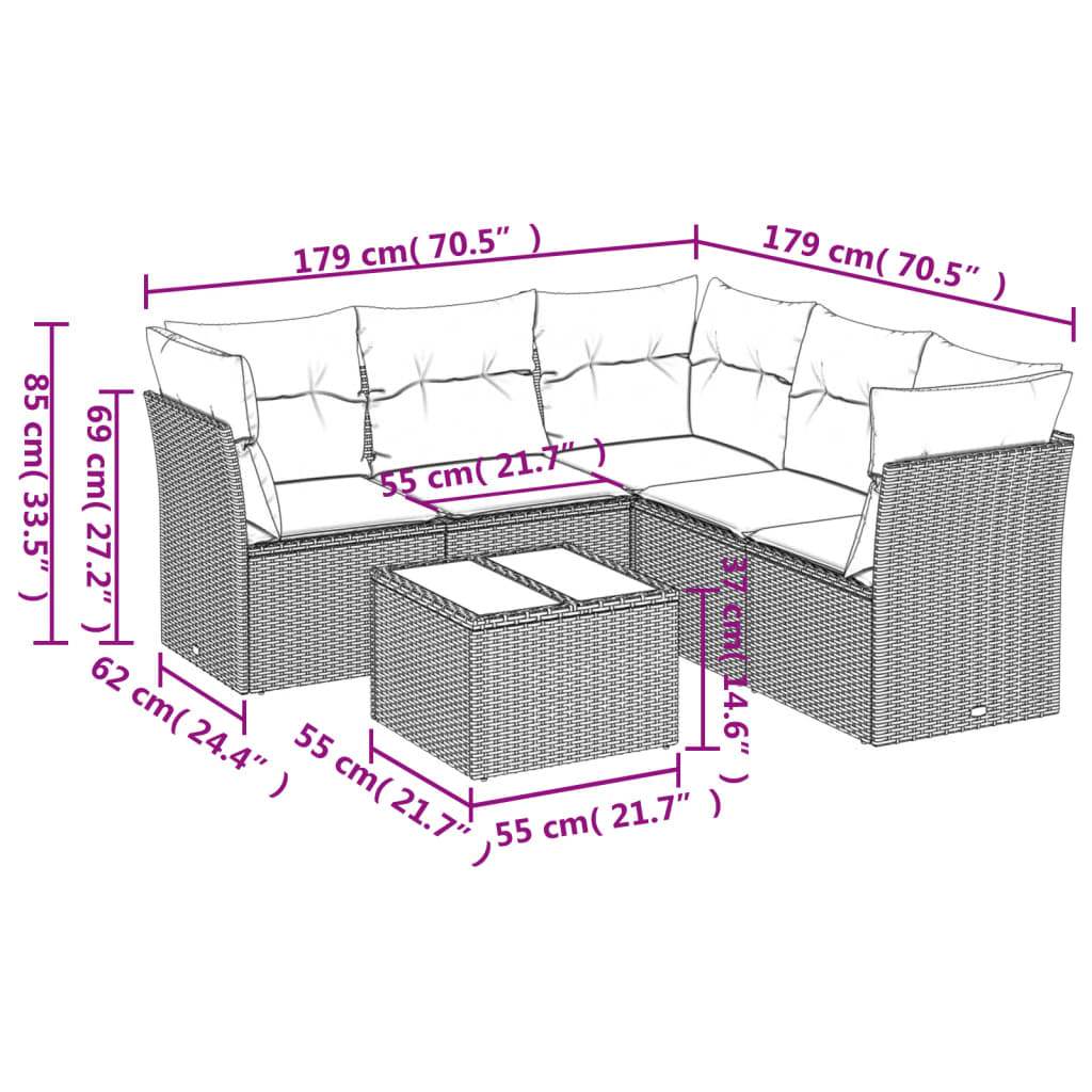 Set Divano da Giardino 6 pz con Cuscini Marrone in Polyrattan | homemem39