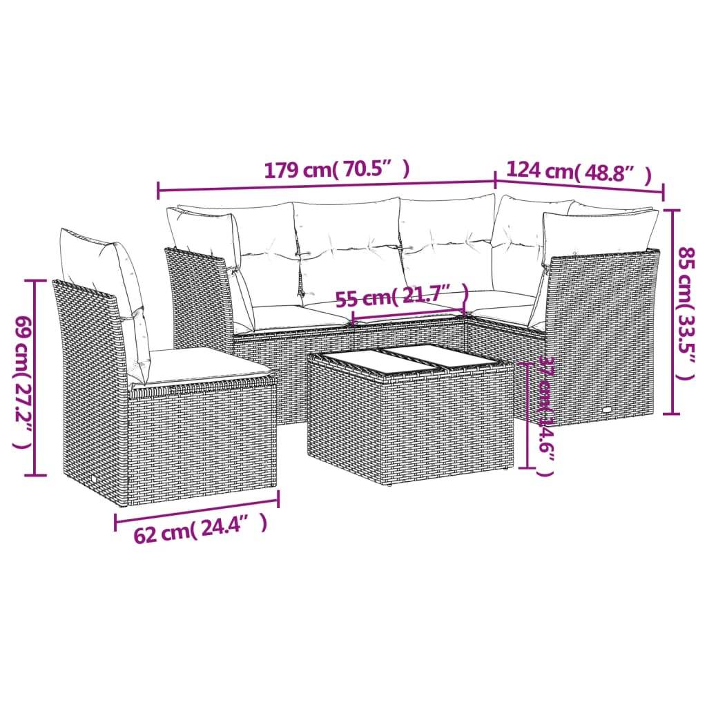 Set Divano da Giardino 6 pz con Cuscini Beige in Polyrattan | homemem39